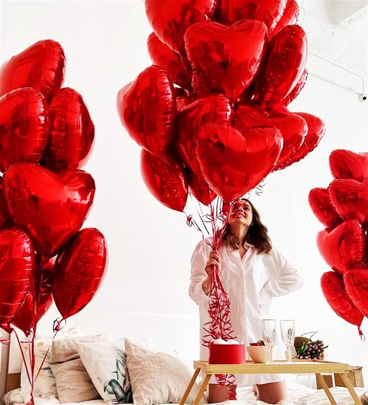 20'Li Kırmızı Kalp Folyo Uçan Balon