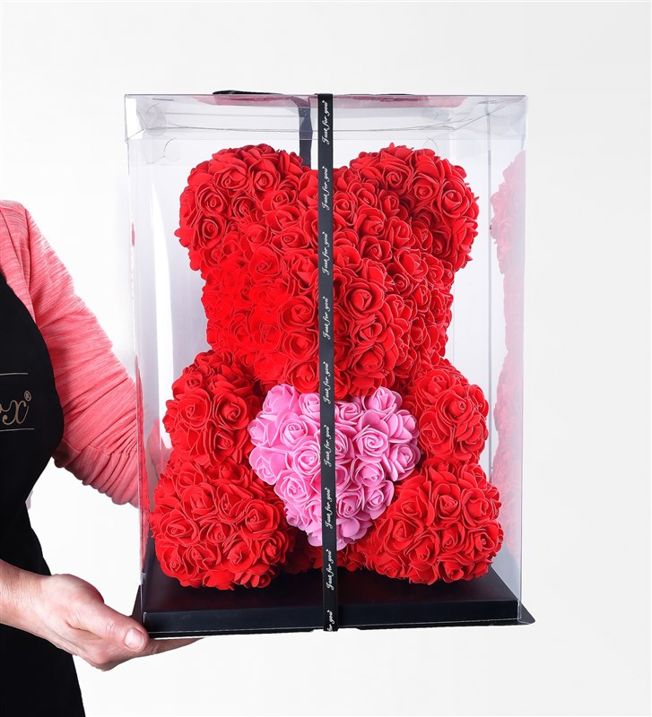 Teddy Rose Bear - Teddy Bear with Red Roses (40cm) + Pink Heart