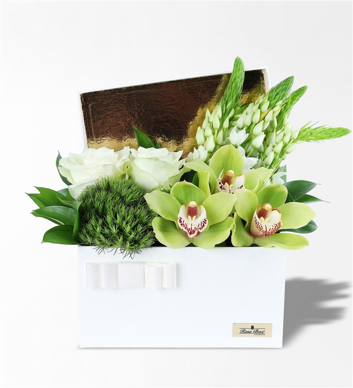 White Rose and Flower Arrangement in a White Box XL