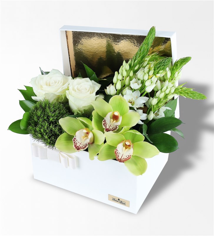 White Rose and Flower Arrangement in a White Box XL