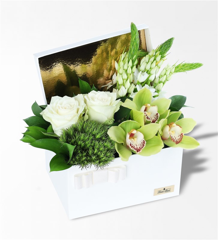 White Rose and Flower Arrangement in a White Box XL