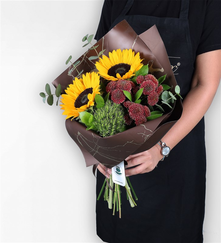 Sunflower and Brown Mower Bouquet