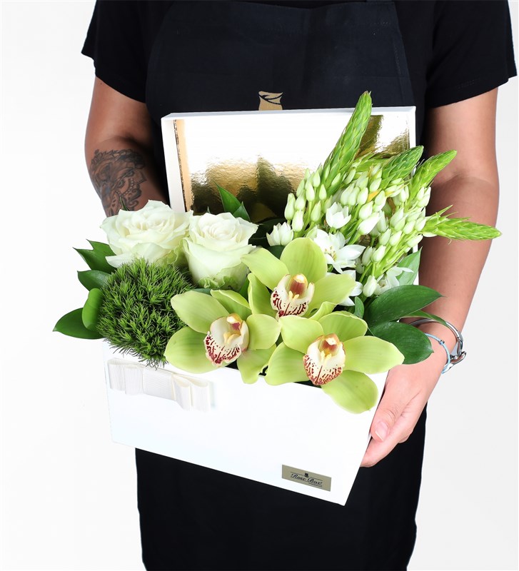 White Rose and Flower Arrangement in a White Box XL