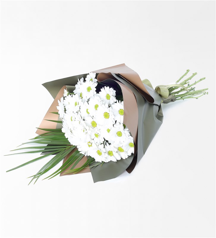 White Daisy Bouquet in Green Copper Gilded Packaging