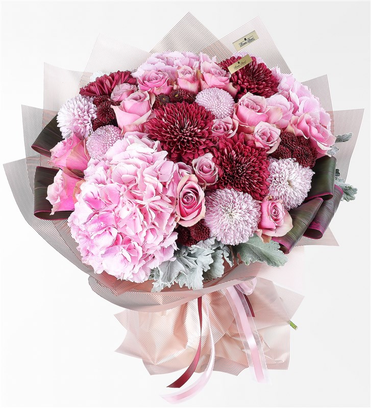 Burgundy Anastasia and Hydrangea Bouquet