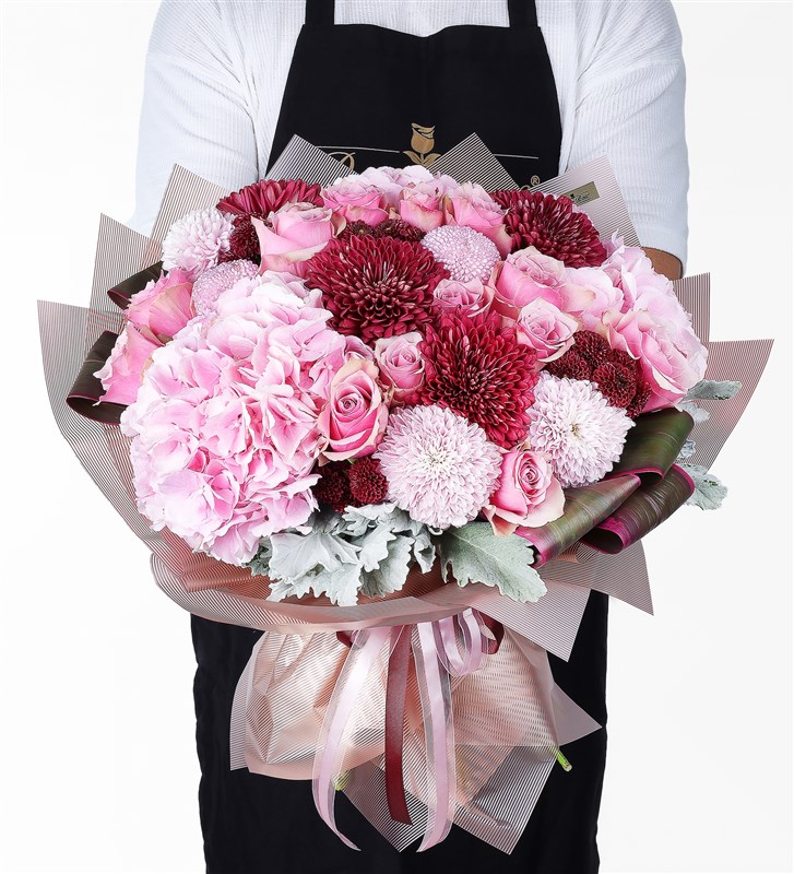 Burgundy Anastasia and Hydrangea Bouquet