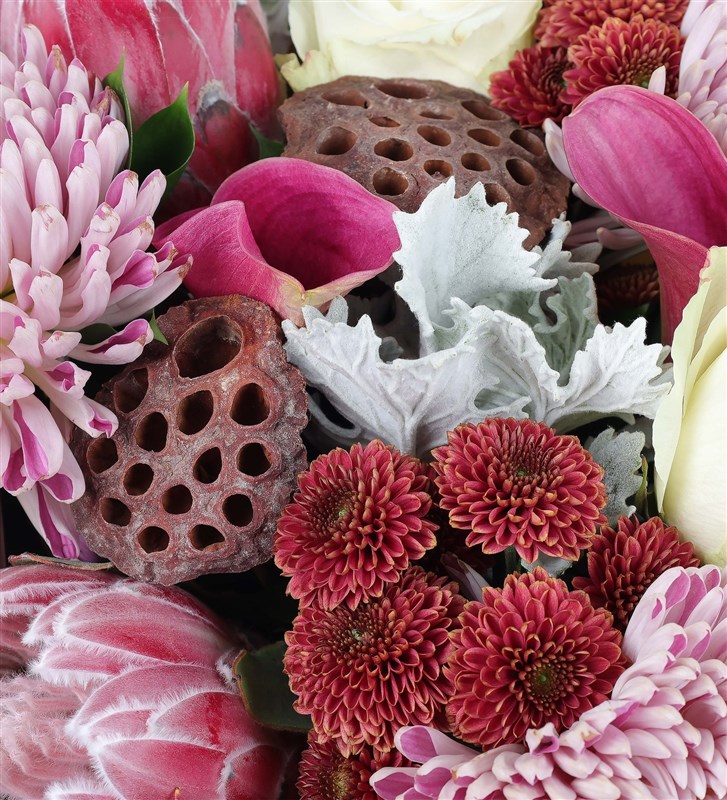 Coral L - Protea Anastasia Gala and Lotus Flower Bouquet