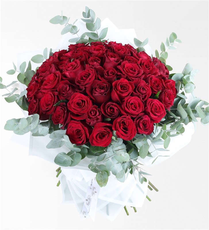 100 Red Roses and Eucalyptus Bouquet for Engagement/Wedding/Proposal