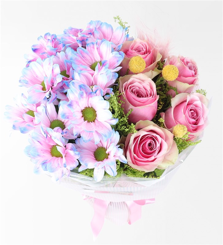 Rainbow Daisy and Athena Royal Rose Bouquet