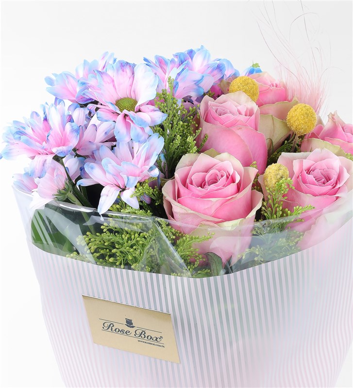 Rainbow Daisy and Athena Royal Rose Bouquet