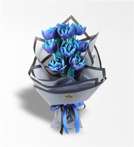 10 ADET MAVİ GALAXY LALE BUKETİ
