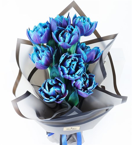 10 ADET MAVİ GALAXY LALE BUKETİ - 3