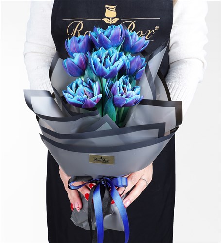 10 ADET MAVİ GALAXY LALE BUKETİ - 2