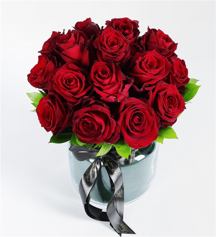 Jenna - Red Rose Arrangement in a Glass Vase