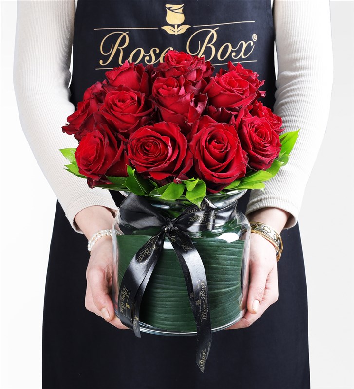 Jenna - Red Rose Arrangement in a Glass Vase