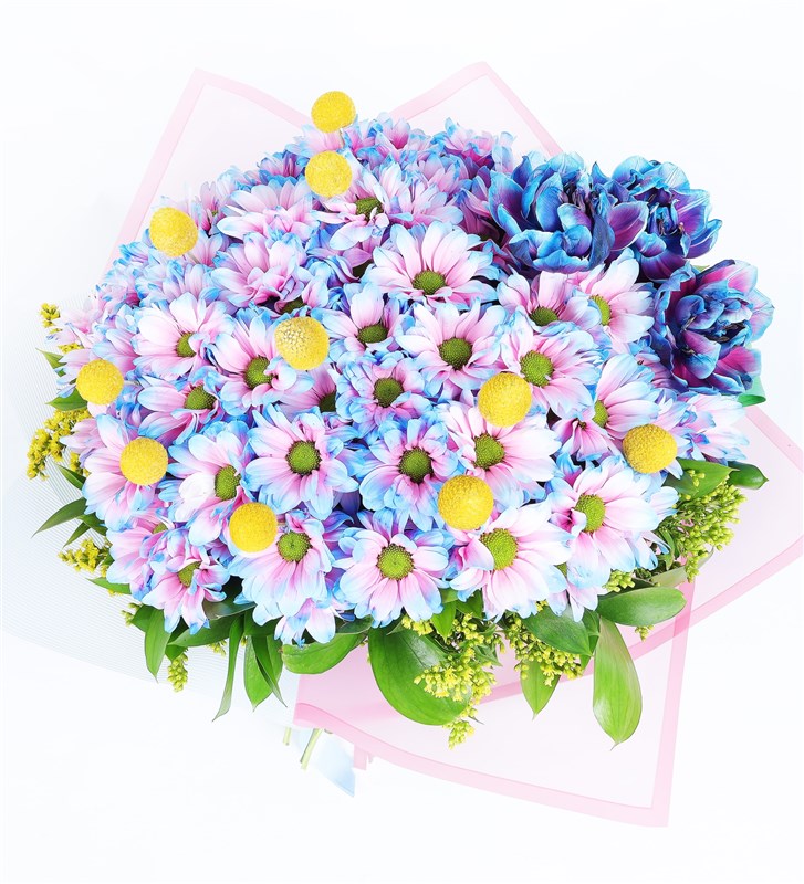 Giant Blue Daisy and Tulip Bouquet
