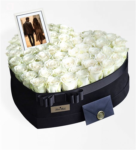 Giant Heart-Shaped Box with Photo of White Roses