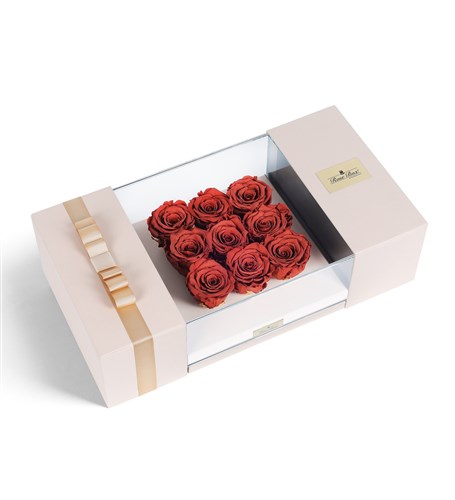9 Caramel Everlasting Roses in a Beige Box