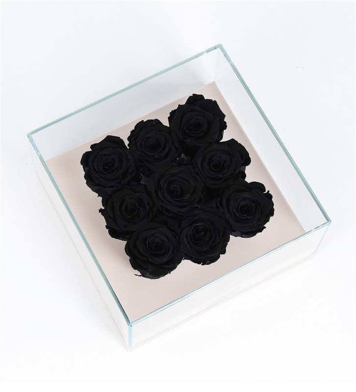 9 Black Everlasting Roses in a Beige Box