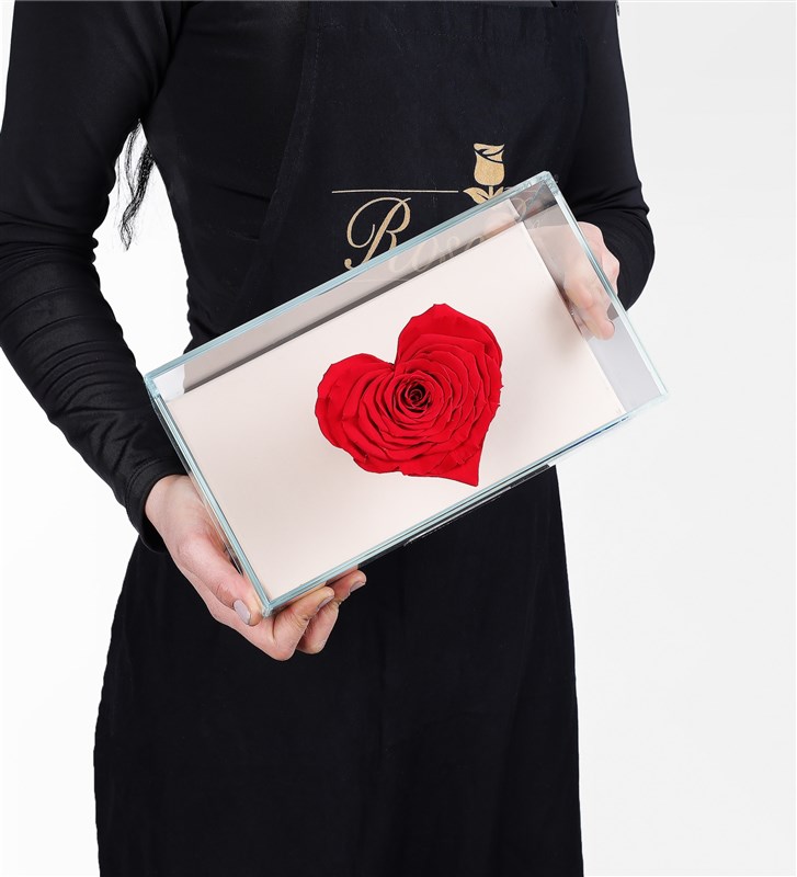Red Heart Everlasting Rose in a Beige Box