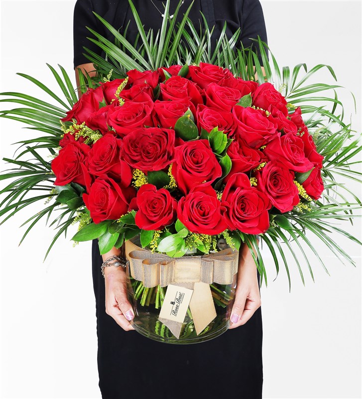 41 Red Roses in a Glass Vase