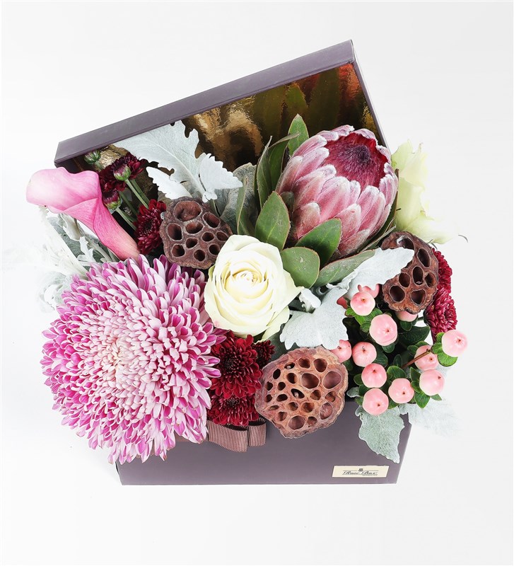 Coral Arrangement - Protea Anastasya Gala And Lotus