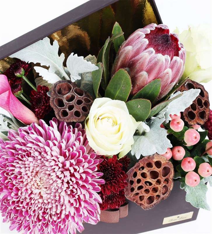 Coral Arrangement - Protea Anastasya Gala And Lotus