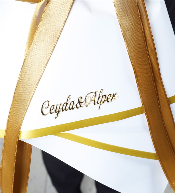 White Lily Engagement Flower Bouquet - Plexiglass Gold Personalized