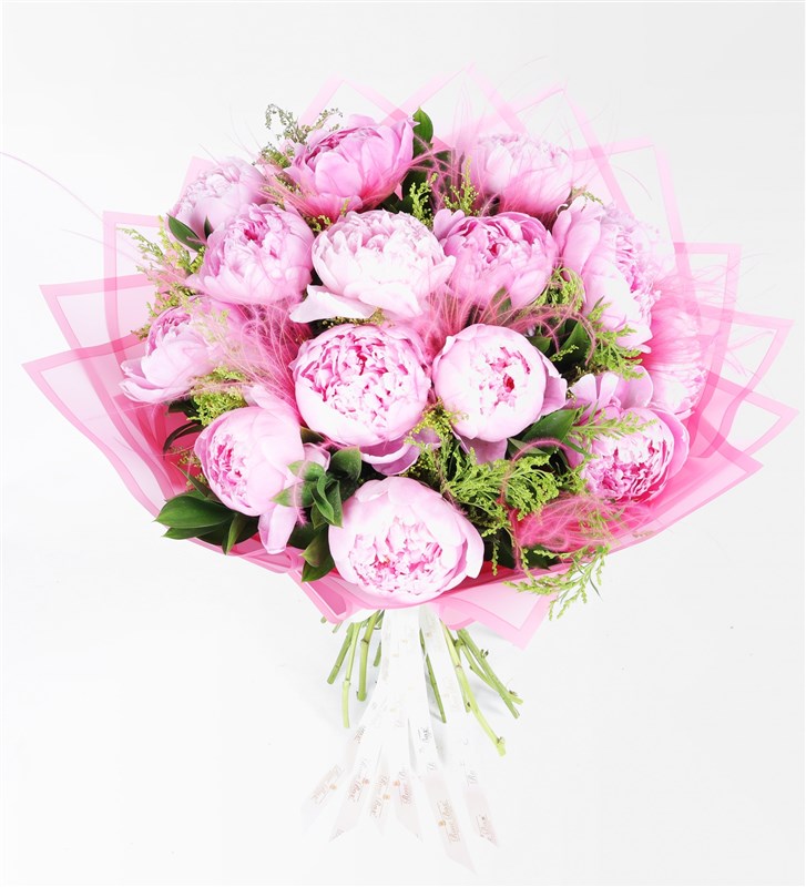 Pink Peony Bouquet in Pink Packaging