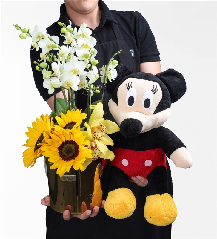 Mickey and Sunflower White Bougetto Orchid