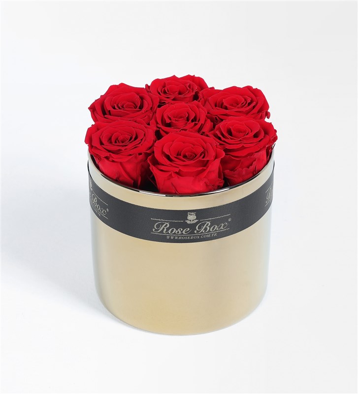 RoseBox Gold Camda Kırmızı Solmayan Güller X Godiva Çıdır Kadayıflı, Dolgulu Antep Fıstıklı Çikolata Hediye Seti