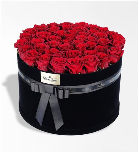 Red Roses in a Magnificent Black Box