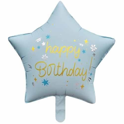 18 " Yıldız Happy Birthday Mavi Folyo Balon