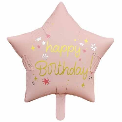 18 İnç Yıldız Happy Birthday Pembe Folyo Balon