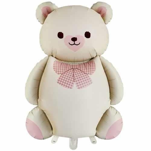 Cream-Colored Big Bear Foil Balloon with Bow Tie