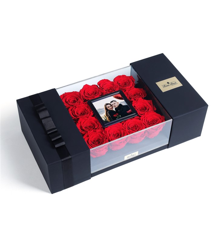 Teacher's Day Photo Box with 12 Red Everlasting Roses