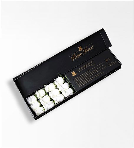 Royal - 12 White Roses in a Black Box