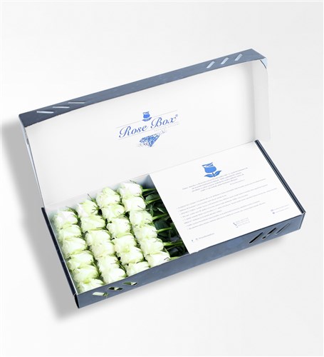 24 White Roses in a Sapphire Box