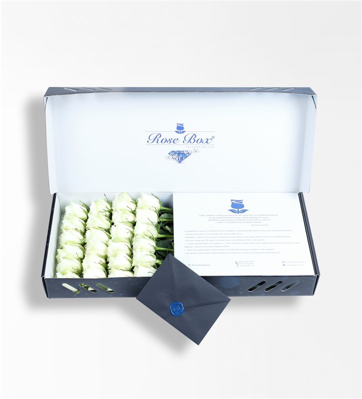 24 White Roses in a Sapphire Box