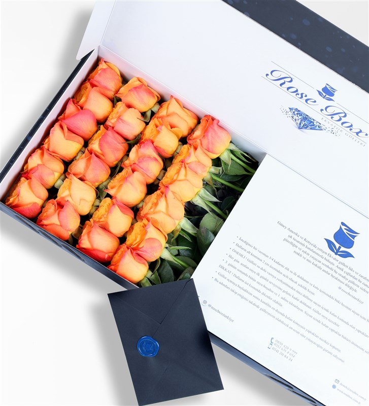 24 Orange Roses in a Sapphire Box