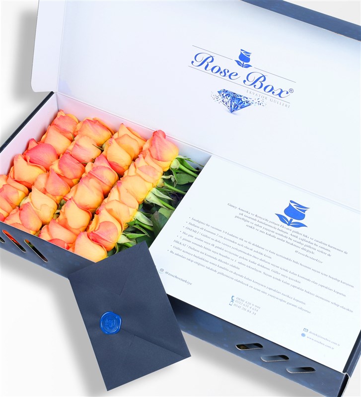 24 Orange Roses in a Sapphire Box