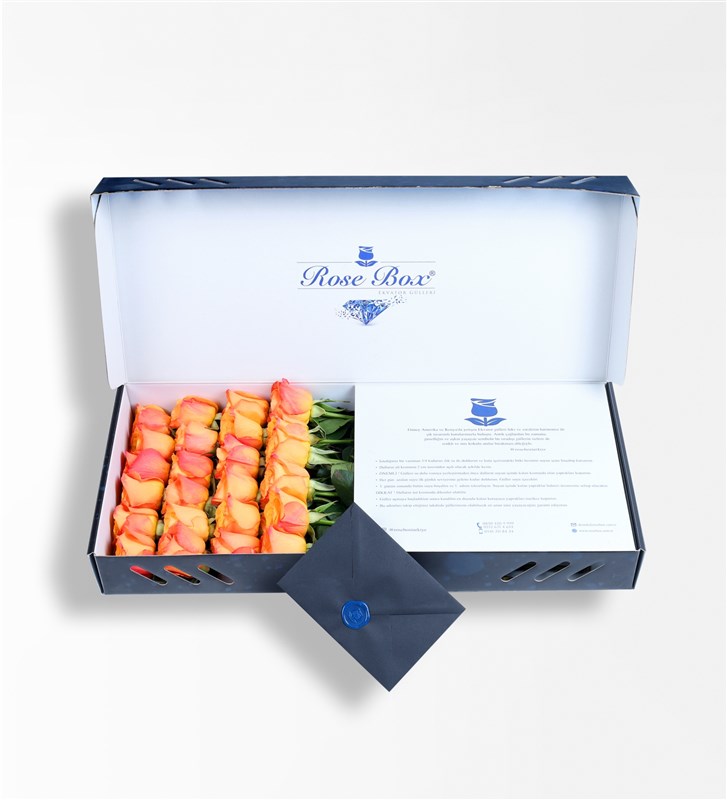24 Orange Roses in a Sapphire Box