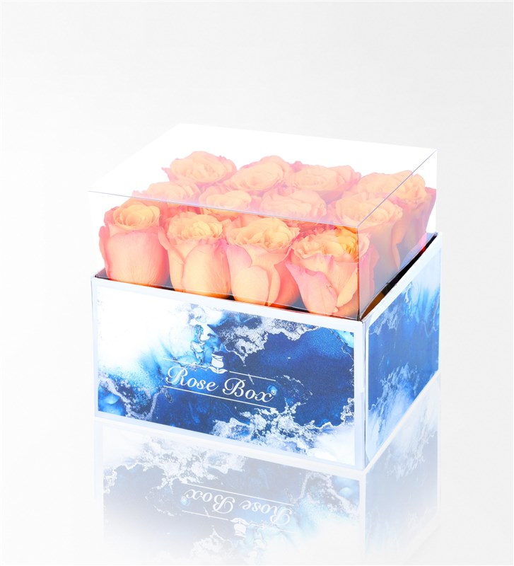 Aquamarine Maxi Box with 12 Orange Roses