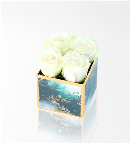 Emerald Mini Box with 4 White Roses