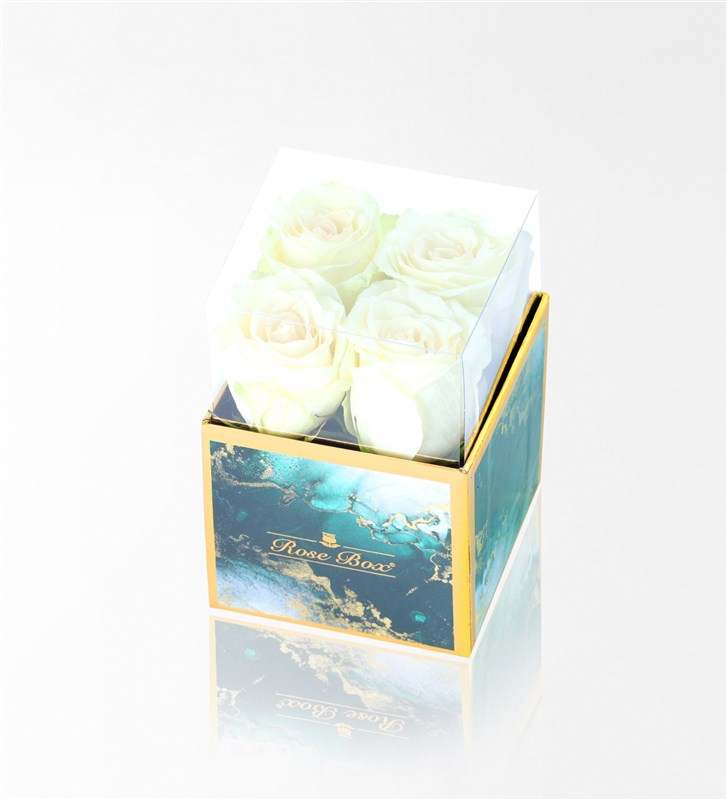 Emerald Mini Box with 4 White Roses
