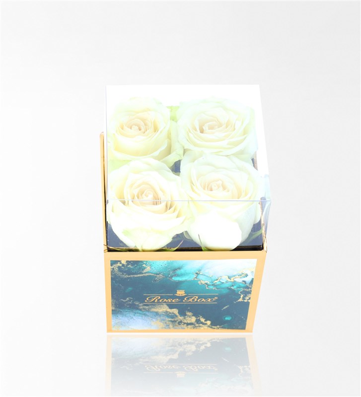 Emerald Mini Box with 4 White Roses