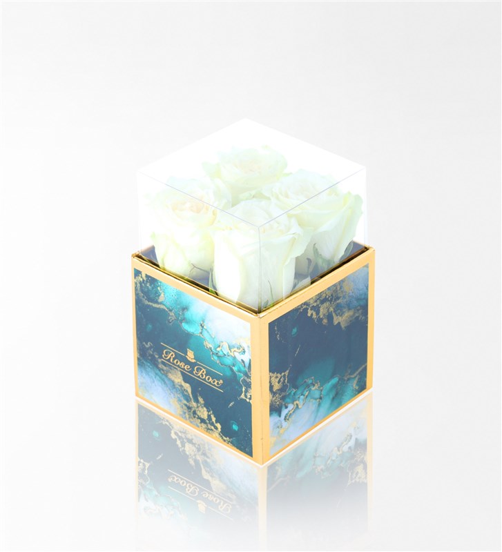 Emerald Mini Box with 4 White Roses
