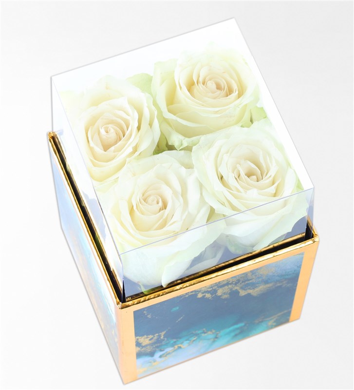 Emerald Mini Box with 4 White Roses