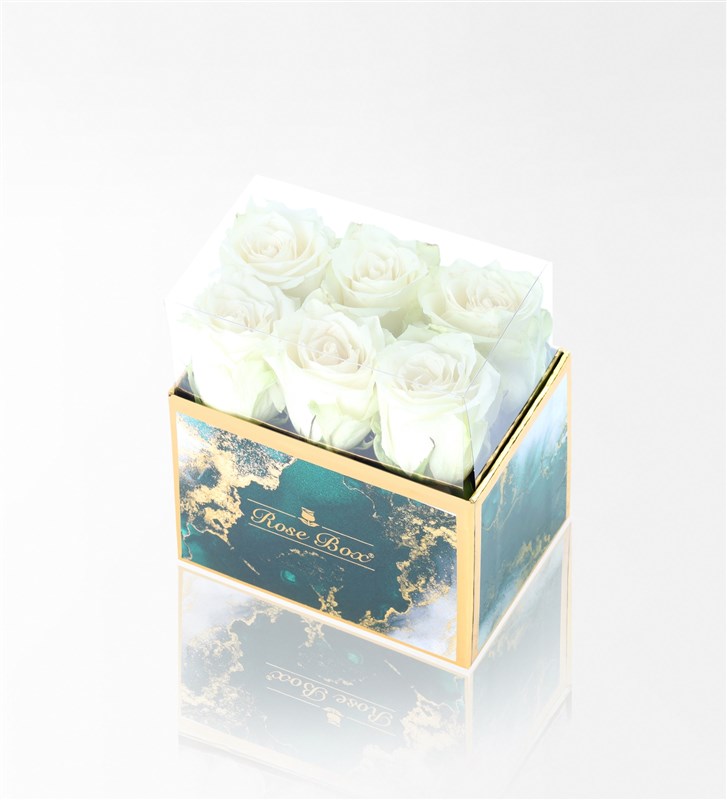 Emerald Midi Box with 6 White Roses