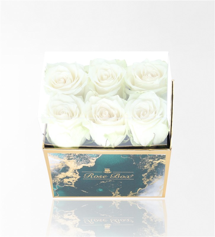 Emerald Midi Box with 6 White Roses